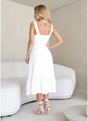 Vestido Midi c/ Babado Decote Taça Liso -VESTIMI