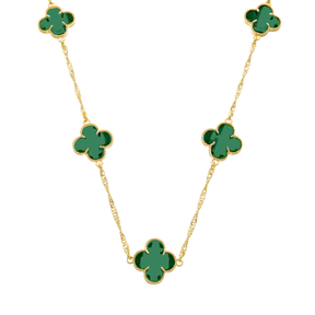 Colar Dourado 5 Trevos Verde - Revestido a Ouro 24k